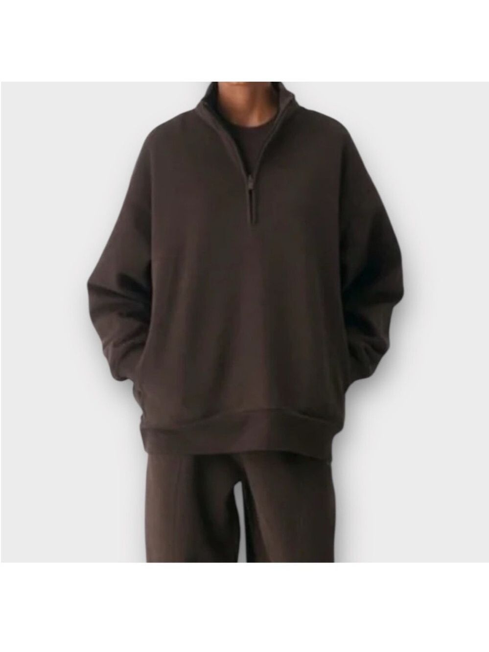 SKIMS Dark Brown Half-Zip Sweatshirt